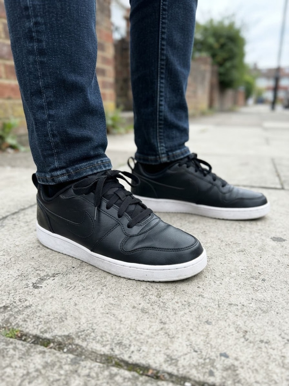 Nike Court Borough Low Triple Black Leather Sneakers Shoes Women's Size 6.5